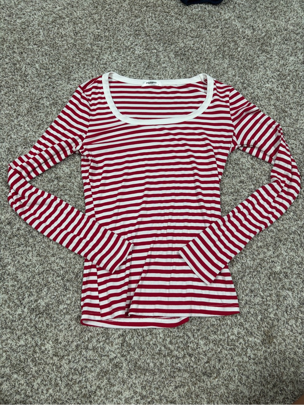 zeagoo Red & White Striped Long Sleeve Scoop Neck Top